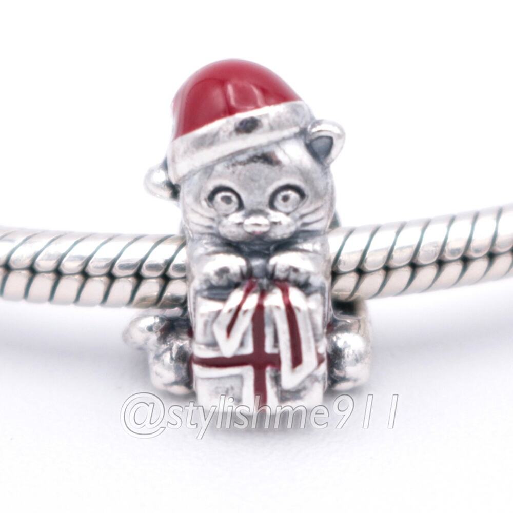 Authentic PANDORA Christmas Kitten Charm with Red Enamel - 792007EN39